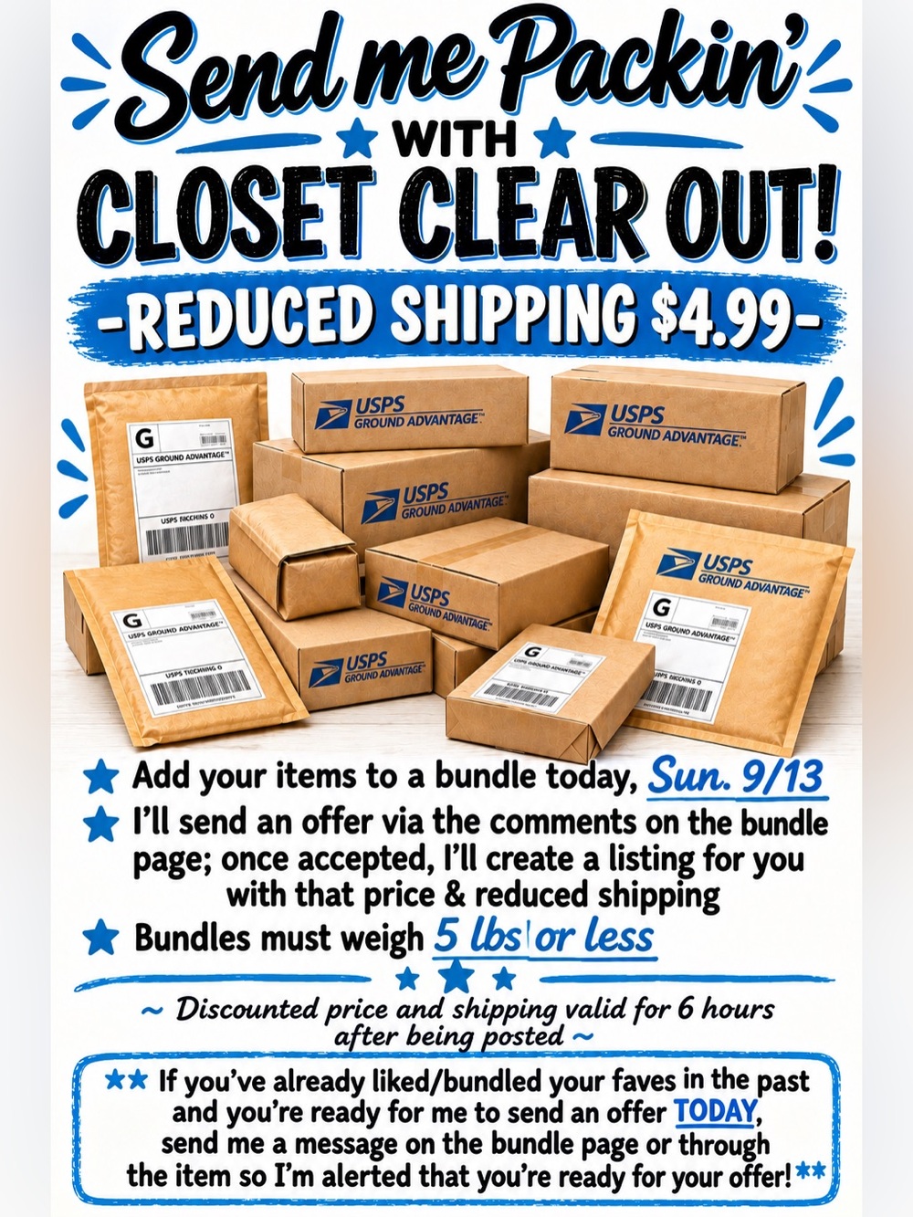 Closet Clear Out TODAY Sunday 9/13…GREAT DEALS + $4.99 Shipping! BUNDLE & SAVE